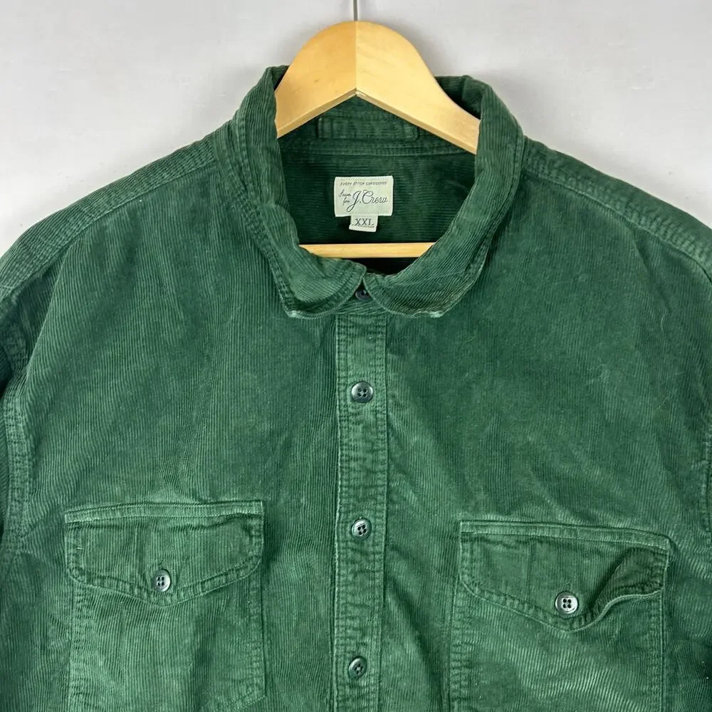 J. Crew Green Corduroy CPO Button Up Shirt Forest Green BJ464 Men's Size XXL